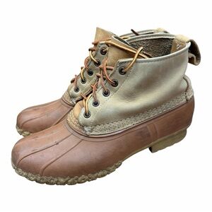 LL Bean Women's size 10 Brown Leather Lace Up Unlined Ankle Duck Boots